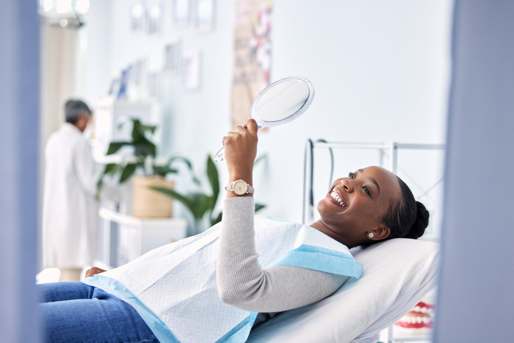 Patient in dental chair receiving emergency care